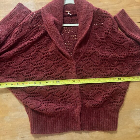 Free People Wool Womens M Red Sweater Cardigan Shawl Collar Chunky Knit Snaps - Picture 4 of 8